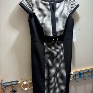 Sandra Darren Black and White Sheath Midi Dress